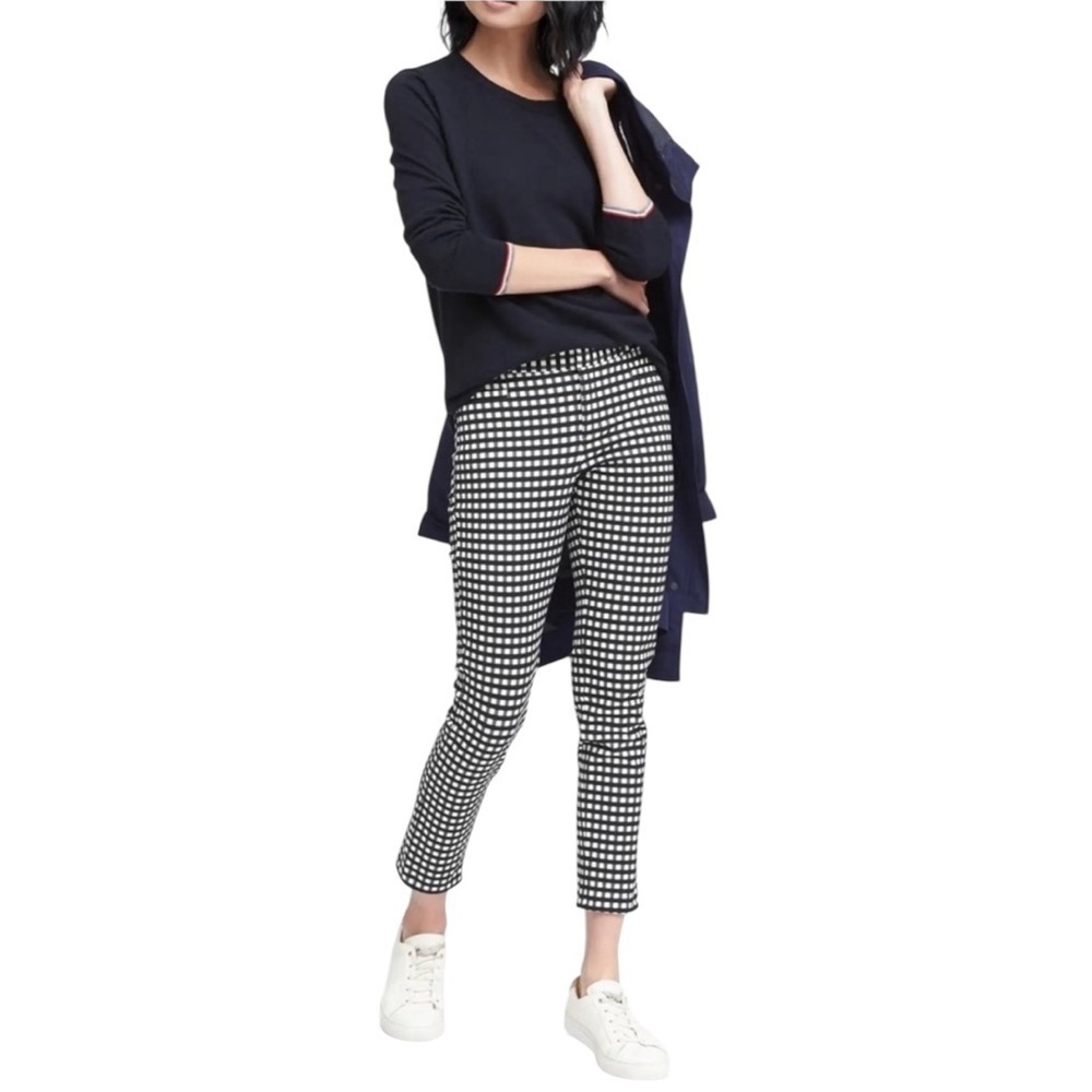 Banana Republic Sloan Skinny Fit Gingham Ankle Pant – Black & White Checkered